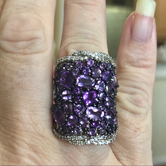 QVC Jewelry - Amethyst Purple Cocktail Cluster Sterling Ring 7